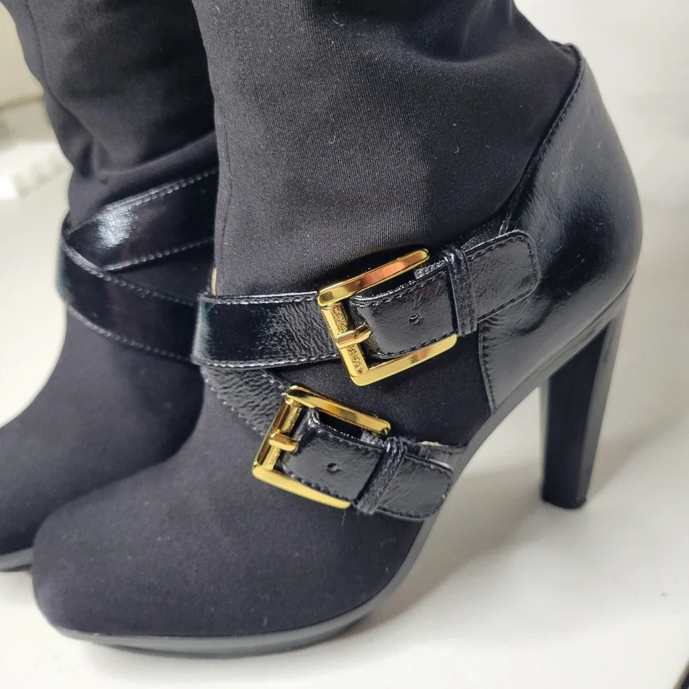 Michael Kors Black Suede,‎ Stretch Knee High, High Heel Boots